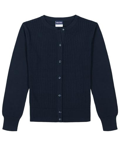 Nautica Girls' School Uniform Basic Cardigan Sweater, Long Sleeve, Button Up with Ribbed Cuffs, Navy, 12-14 | Amazon (US)
