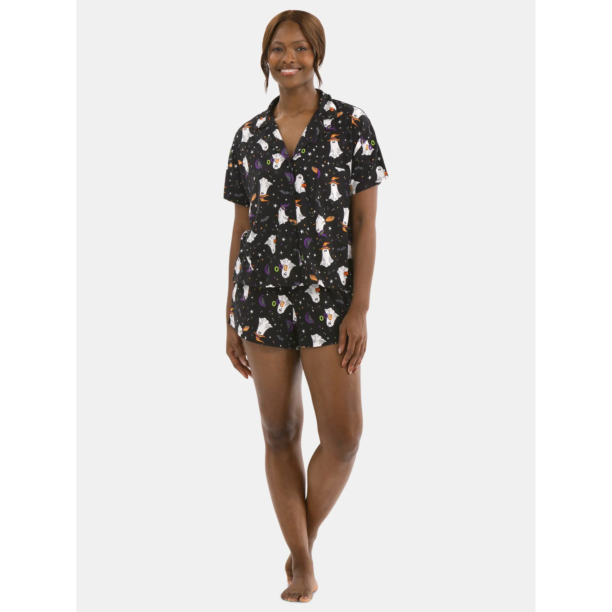 Halloween Women’s Printed Notched Top and Shorts Pajama Set from Way to Celebrate, 2-Piece, Siz... | Walmart (US)