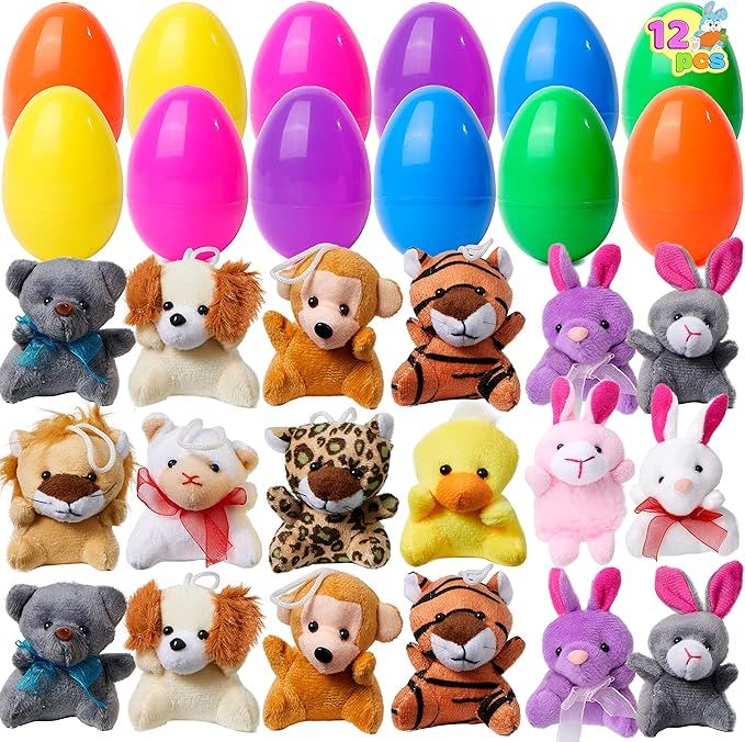 JOYIN 12 Pcs Prefilled Easter Eggs of Mini Stuffed Animal Plush Toys Easter Basket Stuffer for Ki... | Amazon (US)