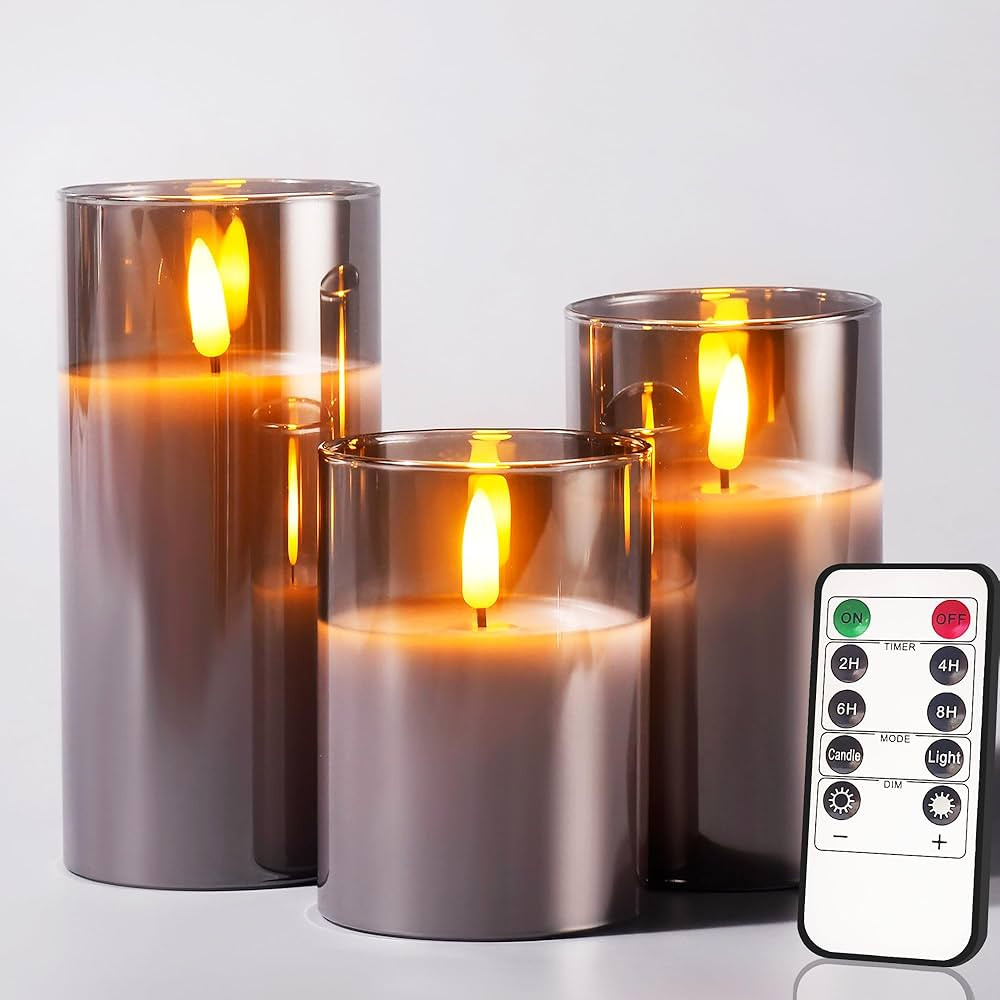 Glass Battery Operated LED Pillar Flameless Candles with10-Key Remote and Timer, Real Wax Candles... | Amazon (US)