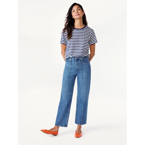 Free Assembly Women's Pintuck Cropped Wide Leg Straight Jeans, Sizes 0-18 | Walmart (US)