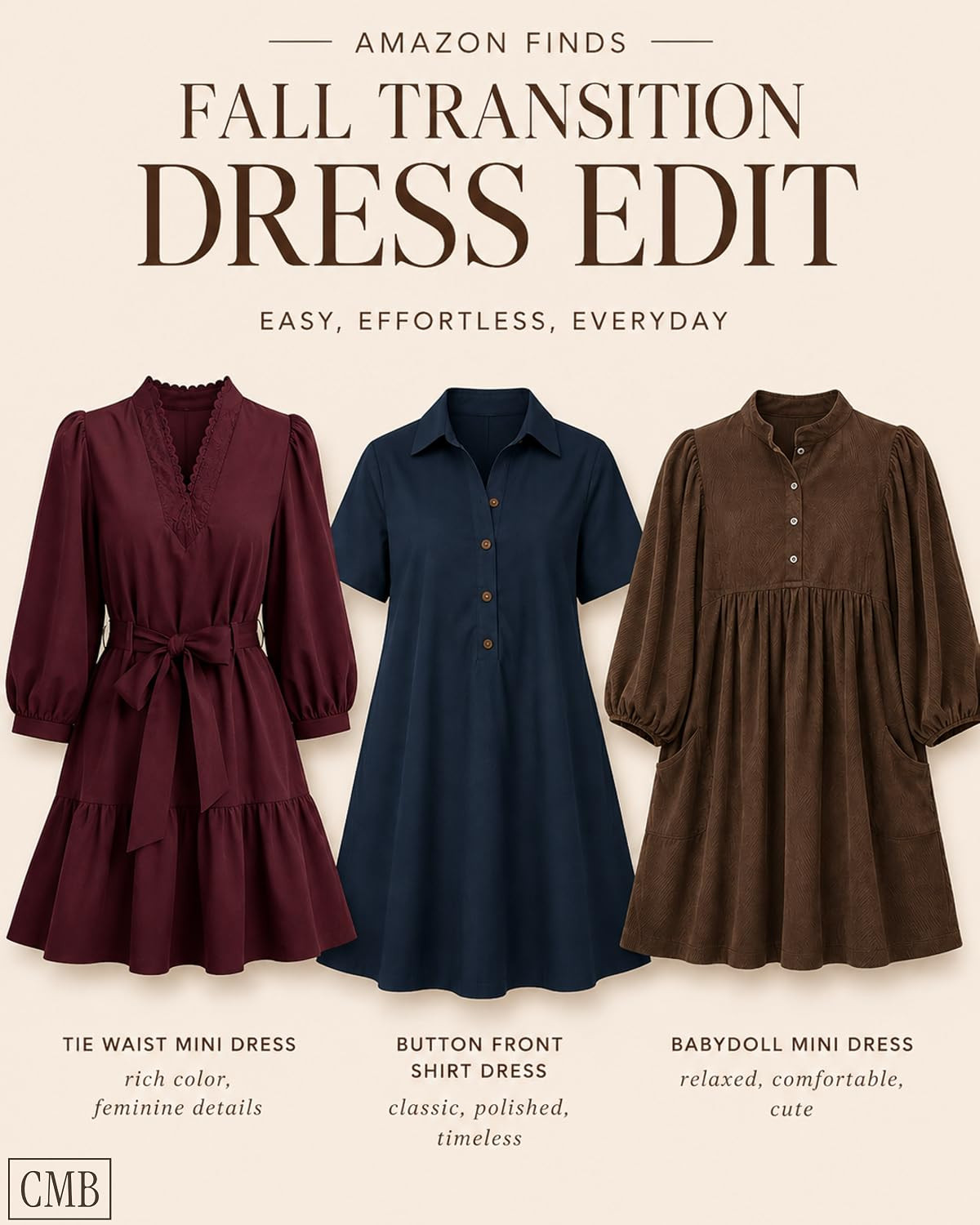 Fall transition dresses for the part of the year when you want to dress like it’s fall, but the forecast still has other plans. Easy styles you can wear now with sandals and later with boots, layers, and your seasonal delusion fully intact. 

 #LTKgrwm #LTKootd #LTKSeasonal