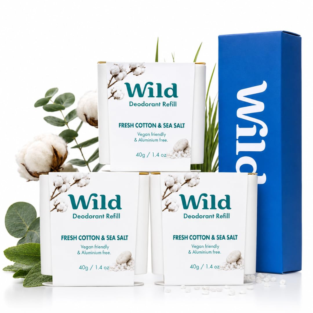 Wild Aluminum Free Natural Deodorant Refills - Fresh Cotton & Sea Salt - Women & Men's - Fits Wild Refillable Case - 24 Hour Odor Protection - Box of 3 | Amazon (US)