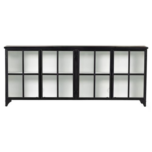 Corden Modern Classic Black Iron White Interior Shelving Media Console | Kathy Kuo Home