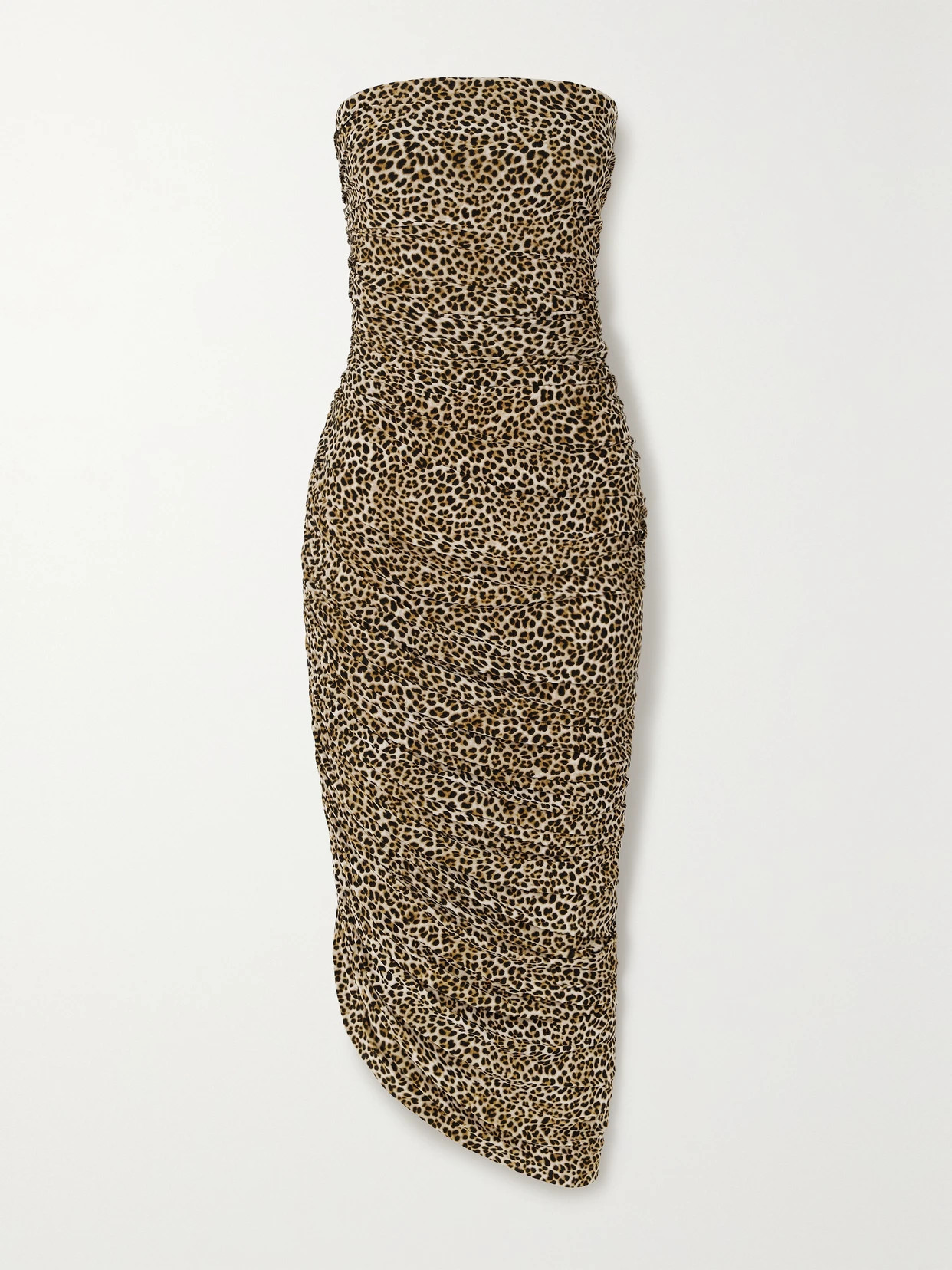 Norma Kamali - Diana Strapless Ruched Asymmetric Leopard-print Stretch-jersey Midi Dress - Animal print | NET-A-PORTER (US)