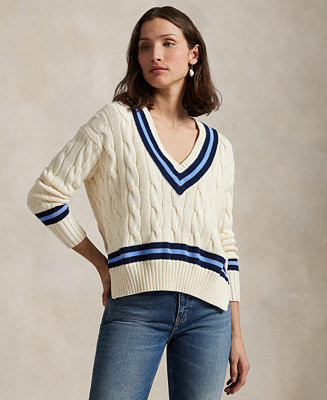 Polo Ralph Lauren Women's Cable-Knit Cotton Cricket Sweater - Macy's | Macy's