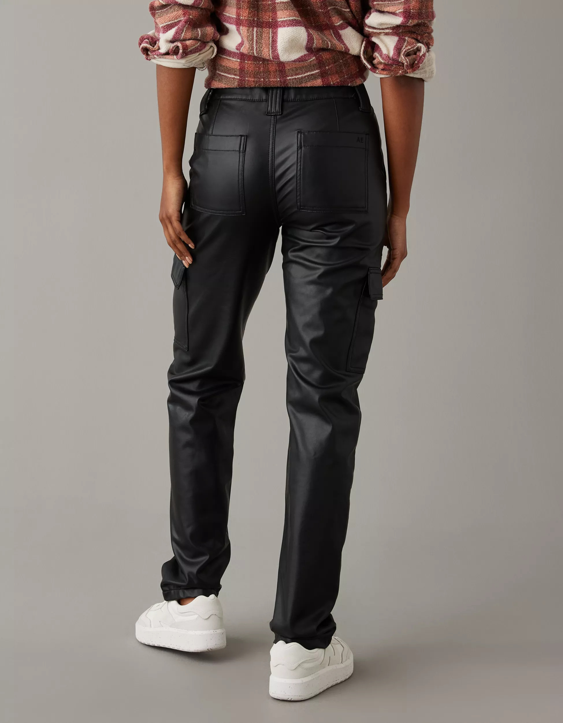 AE Stretch High-Waisted Vegan Leather Straight Cargo Pant | American Eagle Outfitters (US & CA)