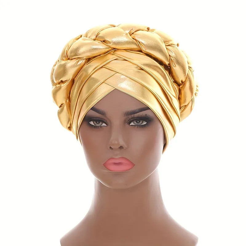 Golden Hot Stamping Turbans Three Layer Bright Head Wraps Twist Braid Bonnet Hijab Pre-Tied Beani... | Temu Affiliate Program
