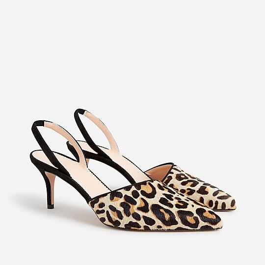 Calf hair Colette asymmetrical slingback pumps in leopard | J. Crew US