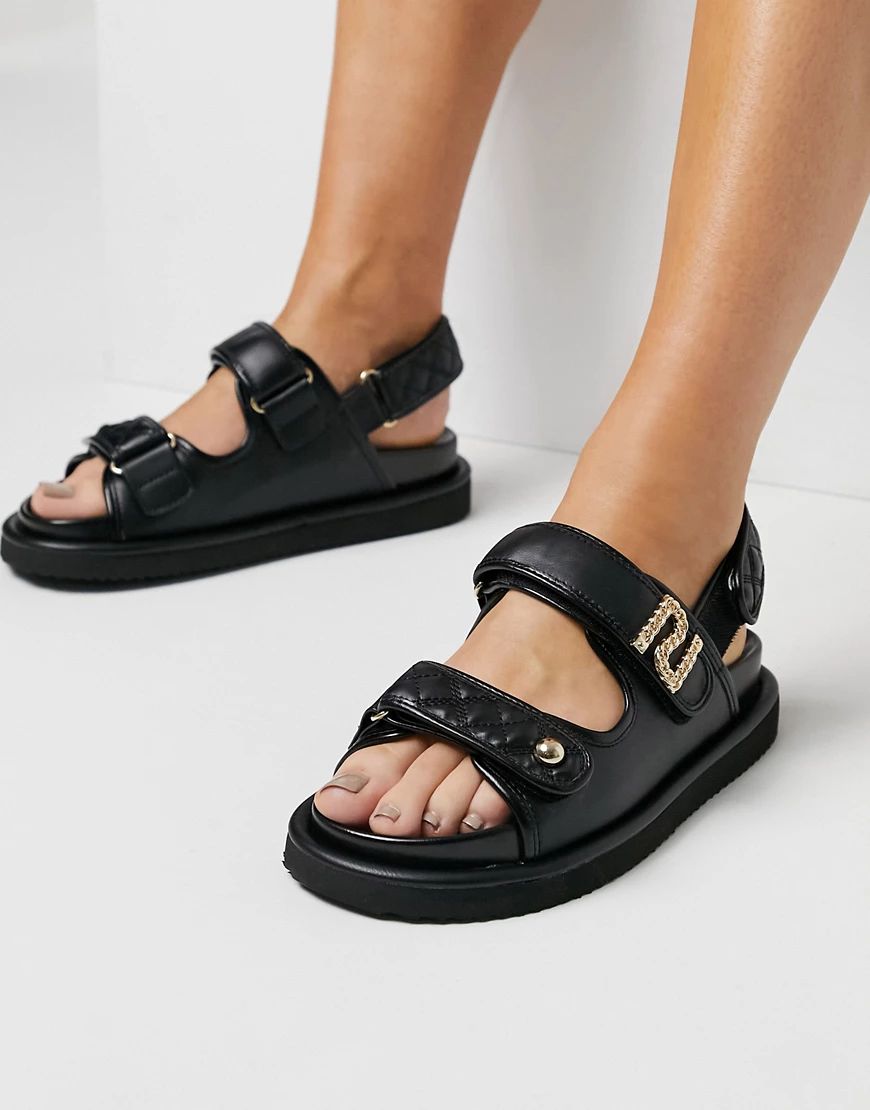 River Island quilted sporty flat sandal in black | ASOS (Global)