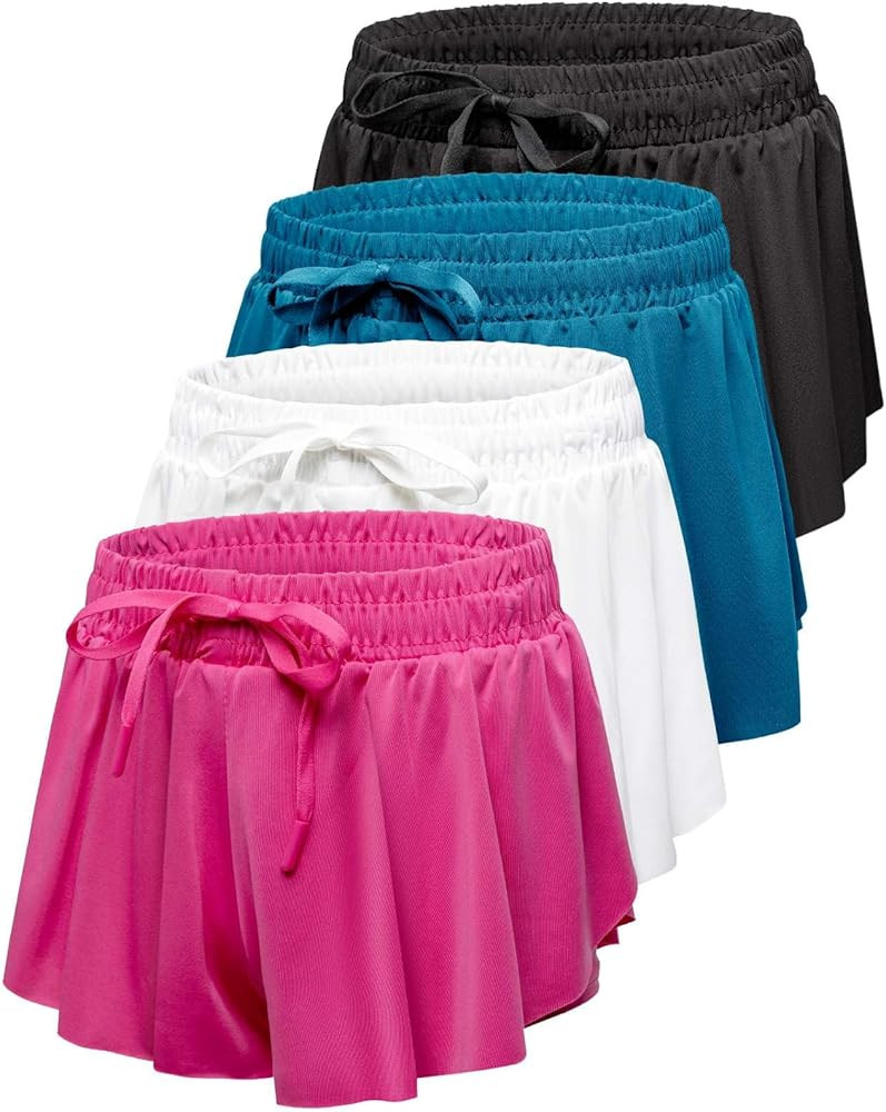 Real Essentials 4 Pack: Girls 2-in-1 Flowy Shorts with Spandex Liner Youth Butterfly Skirts - Ath... | Amazon (US)