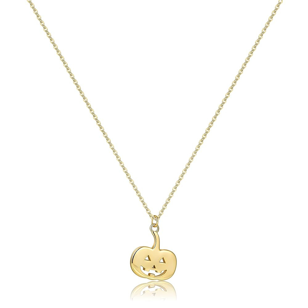 Pencros Dainty Pendant Necklace,18K Gold Plated Pumpkin Ghost Hammered Coin Delicate Chain Minima... | Amazon (US)