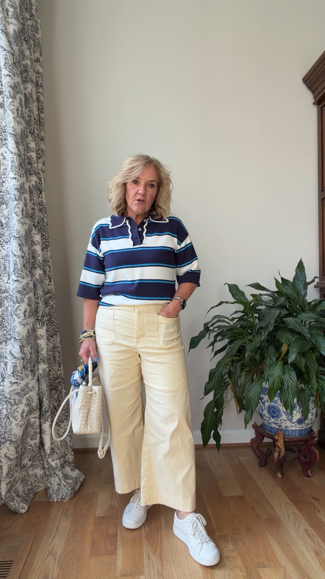 Anthropologie 20% off code NANETTE20 
super cute sporty spring look 
Colette pants size 29 petite 
Fine gauge polo sweater size small 
White tennis shoes tts great for travel! 
Bracelets 20% off with code NANETTE20

#LTKOver40 #LTKTravel #LTKSaleAlert