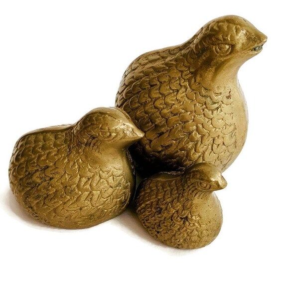 Brass Quail Set // Trio Three Graduated Vintage Metal Bird Partridge Mid Century Figurine Sculptu... | Etsy (US)