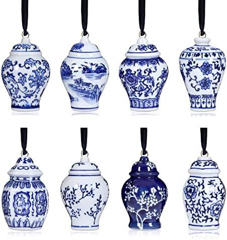8 Pieces Chinoiserie Porcelain Christmas Ornaments Blue and White Christmas Decorations Mini Chin... | Amazon (US)