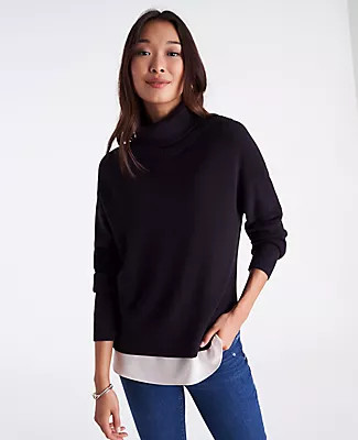 Ann Taylor Petite Mixed Media Turtleneck Sweater | Ann Taylor (US)