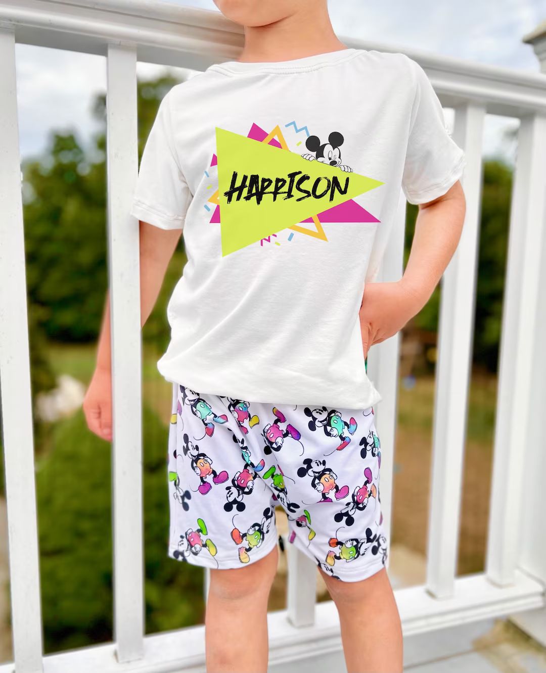 Kids Neon Mickey Custom T-shirt Shorts Set, 90’s Retro Name Mickey T-shirt, Kids Retro Disney S... | Etsy (US)