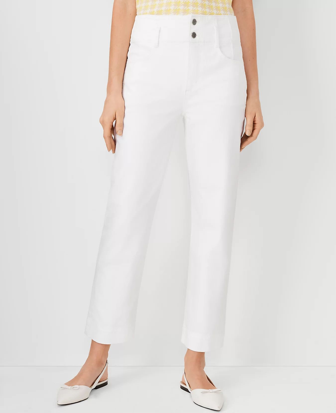 Sculpting Pocket High Rise Corset Easy Straight Jeans in White | Ann Taylor (US)