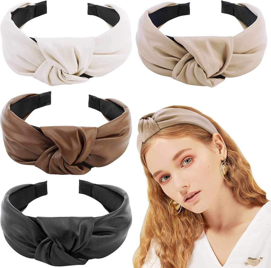 TOBATOBA Leather Headbands for Women, 4Pcs PU Leather Knotted Headband for Women, Top Knot Headba... | Amazon (US)