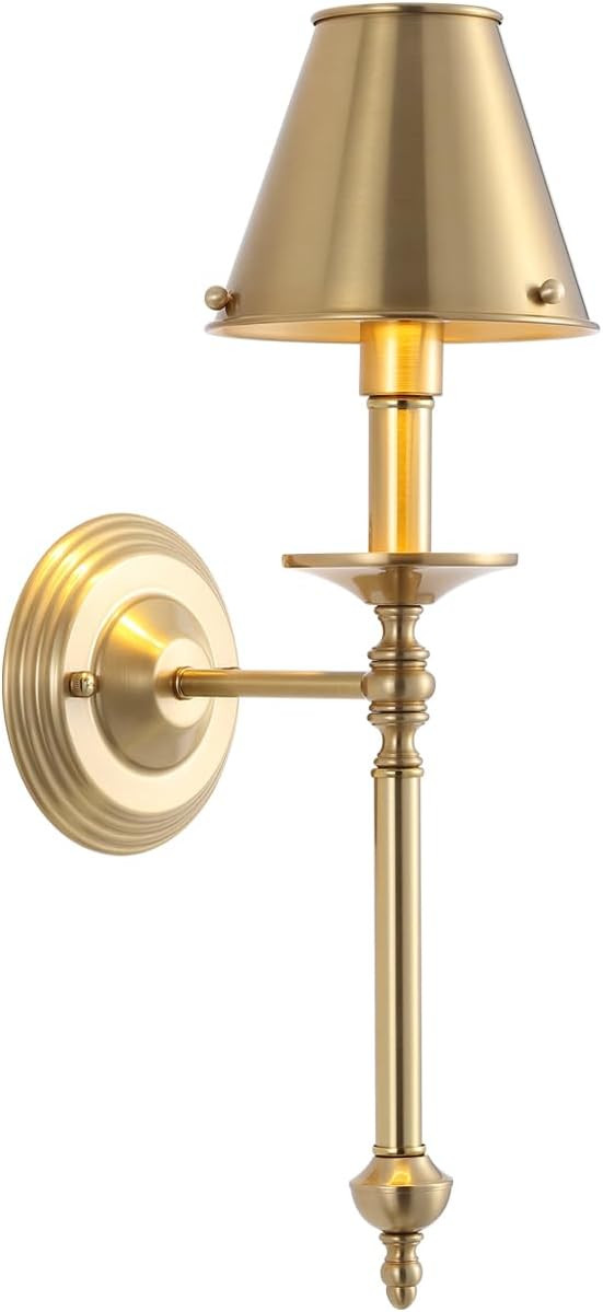 Brushed Brass Wall Sconce Modern Gold Bathroom Wall Lighting Vanity Light Fixtures with Metal Lam... | Amazon (US)