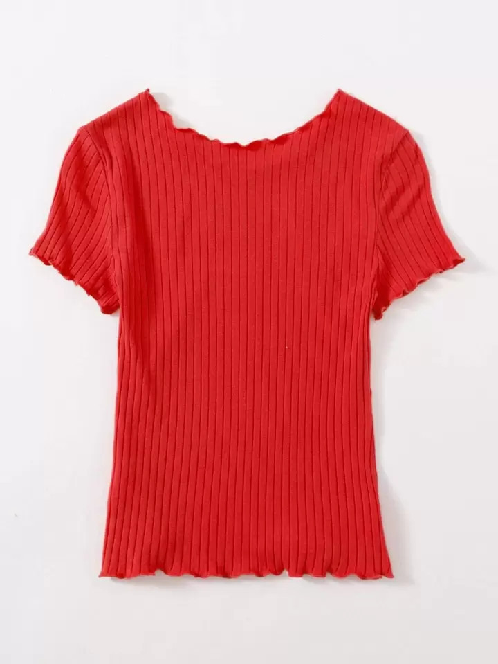 SHEIN EZwear Ribbed Lettuce-Edge Form-Fitting Top | SHEIN