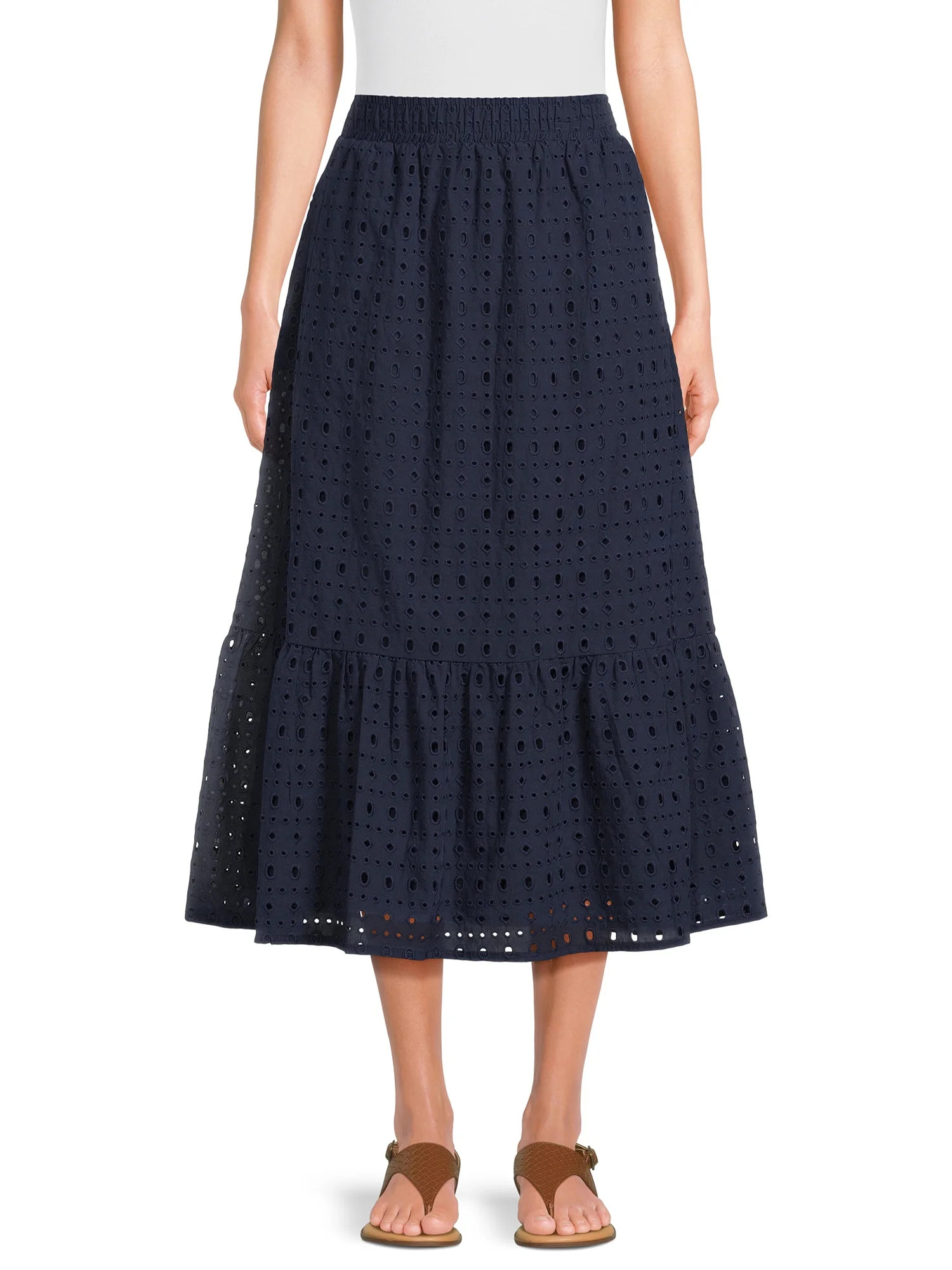 Time and Tru Women's Cotton Eyelet Midi Skirt, Sizes XS-XXXL | Walmart (US)