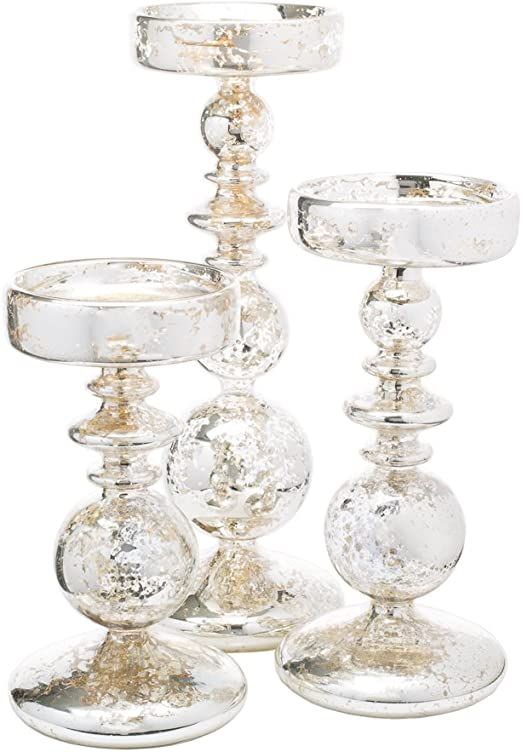 Richland Pillar Candle Holders Unique Mercury Bubble Set of 3 | Amazon (US)