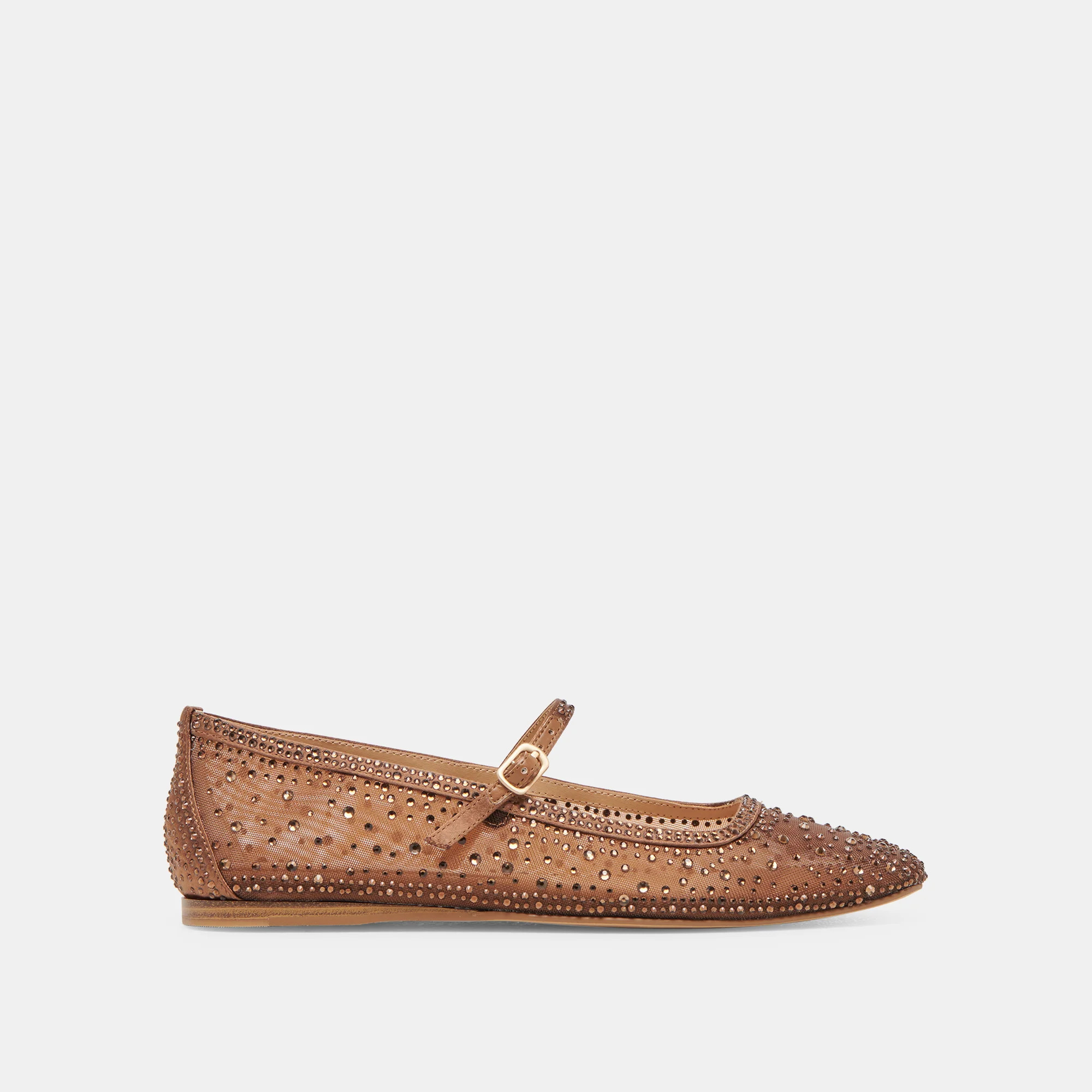 Reyes Crystal Ballet Flats Mid Brown Mesh | DolceVita.com