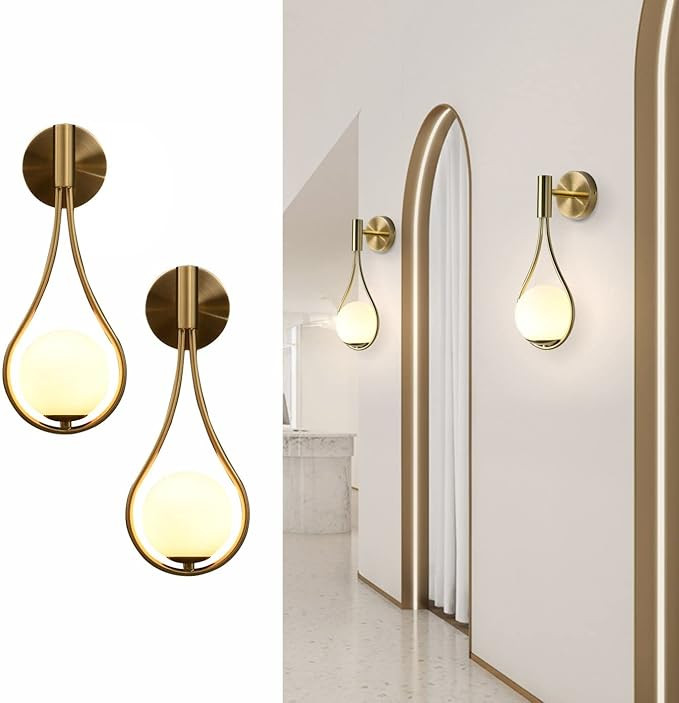 BOKT Modern Wall Lights Gold Glass Globe Wall Mounted Sconces Mid-Century Bedroom Bedsides Water ... | Amazon (US)