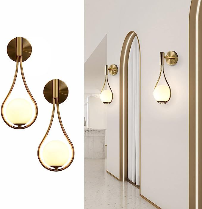 BOKT Modern Wall Lights Gold Glass Globe Wall Mounted Sconces Mid-Century Bedroom Bedsides Water ... | Amazon (US)