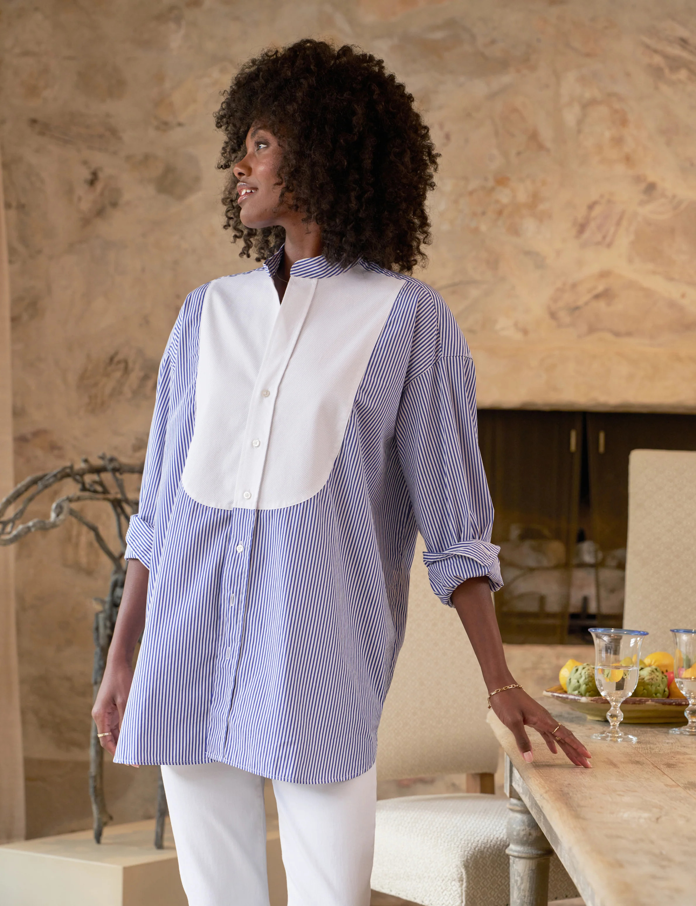 VICTORIA Blue Stripe with White Bib, Superluxe | Frank & Eileen