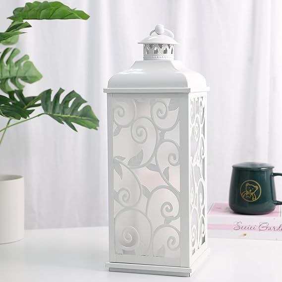 Ionela 16" Large Rustic Farmhouse White Lantern Decor - Modern Metal Decorative Lanterns for Livi... | Amazon (US)