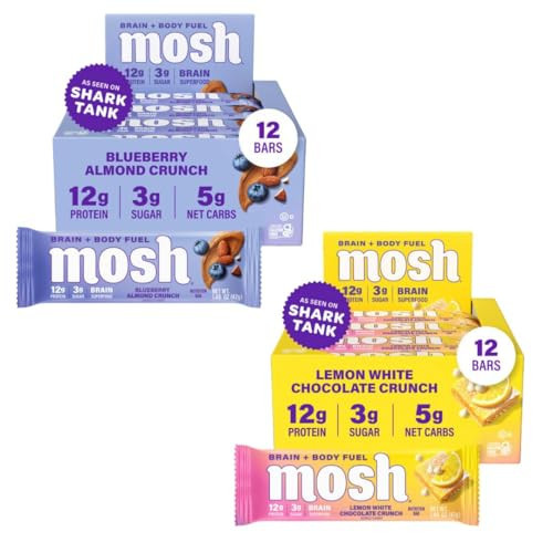 MOSH Keto Protein Bars, Fruit Flavor Bundle, High Fiber, Low Carb, Gluten Free, High Protein, Brain Healthy Snack, 24 Count | Amazon (US)