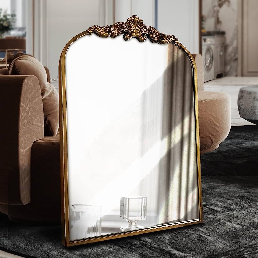 WAMIRRO Arched Mirror,Gold Traditional Vintage Ornate Baroque Mirror,Antique Brass Mirror,Wall Mo... | Amazon (US)