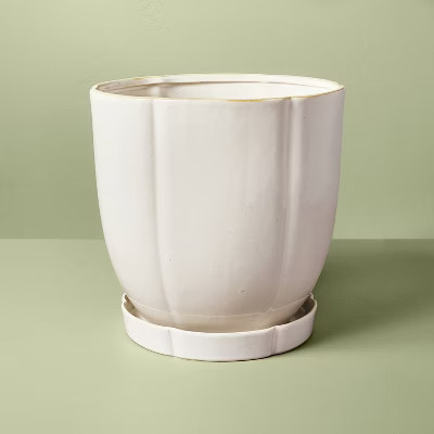 Stoneware Indoor/Outdoor Planter Pot with Saucer Cream - Hearth & Hand™ with Magnolia | Target