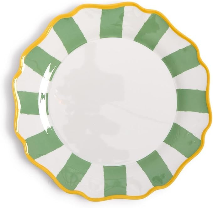 Two's Company Set of 4 Dinner Plates, 8.75-Inch, Sage Green Striped | Amazon (US)