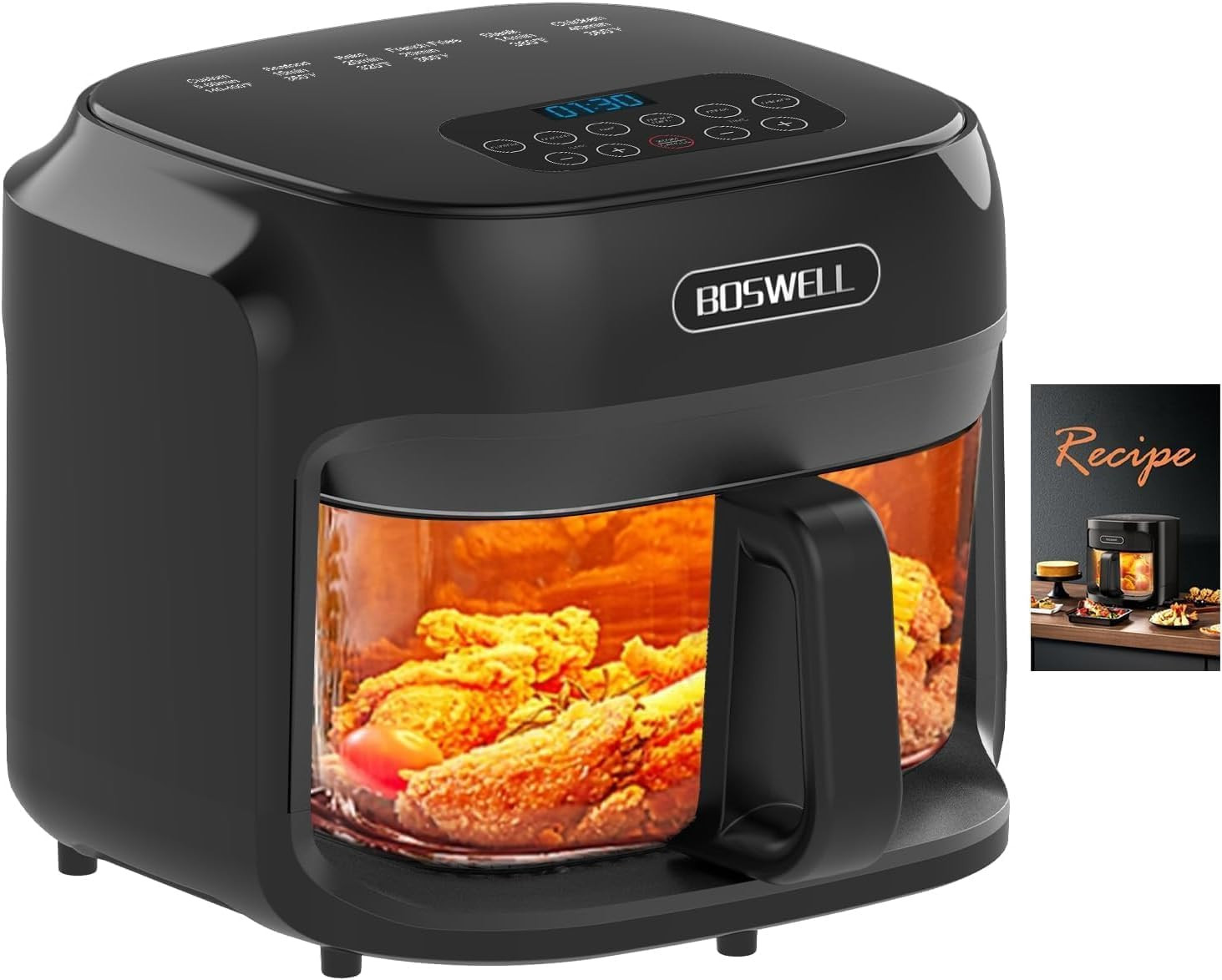 BOSWELL Glass Air Fryer, 7.5QT with Transparent Fry Bowl, Circulating Heating, Temperature Contro... | Amazon (US)
