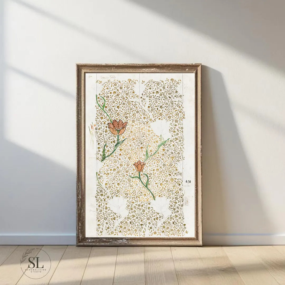 Large Botanical Wall Art Vintage Abstract Floral Gold and Orange Sketch Modern Art Farmhouse Deco... | Etsy (US)