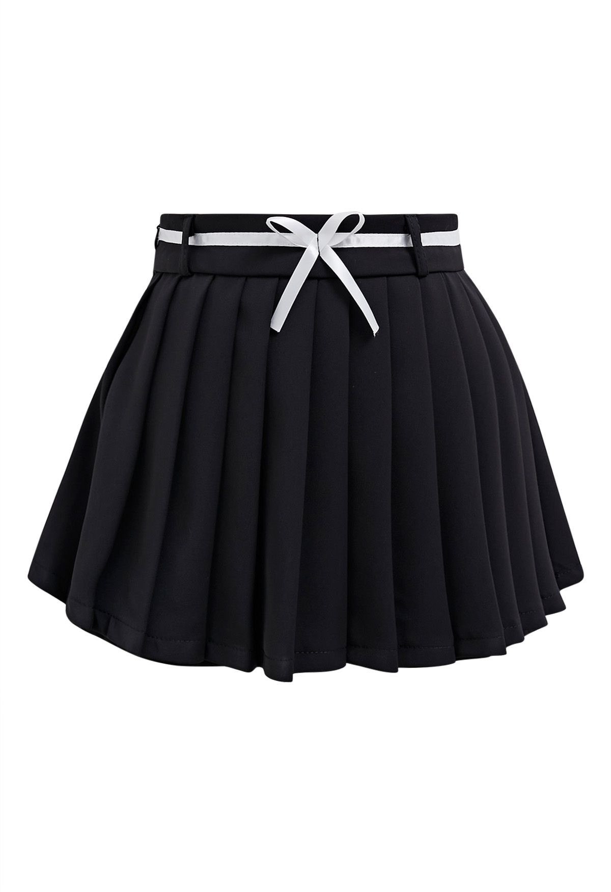 Bowknot Embellished Pleated Mini Skorts in Black | Chicwish