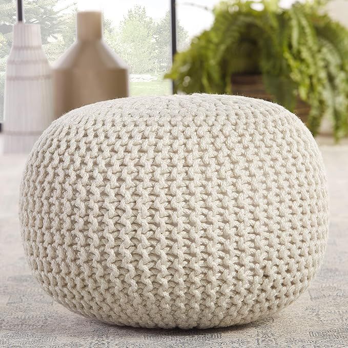 Unknown1 Indoor/Outdoor Solid White Cylinder Pouf Modern Contemporary Round Polyester | Amazon (US)