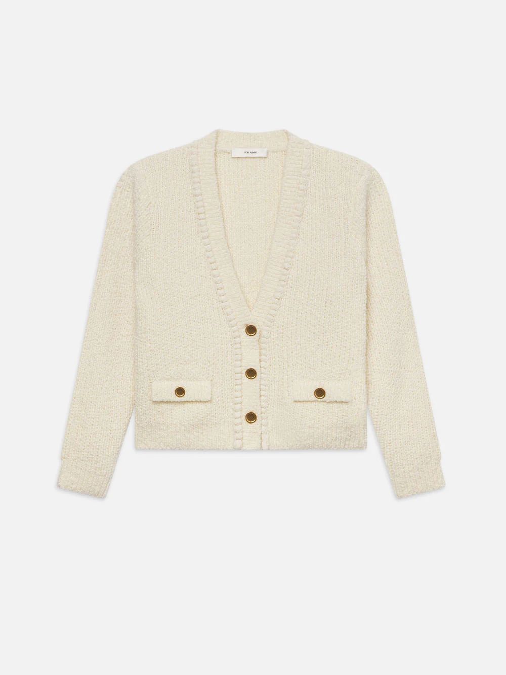 Double Pocket Cropped Cardi  in  Cream | Frame Denim