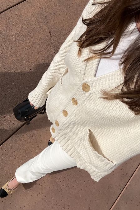Spring outfit in white jeans and white cardigan with ballet flats 🤍

#LTKstyletip #LTKSpringSale #LTKSeasonal
