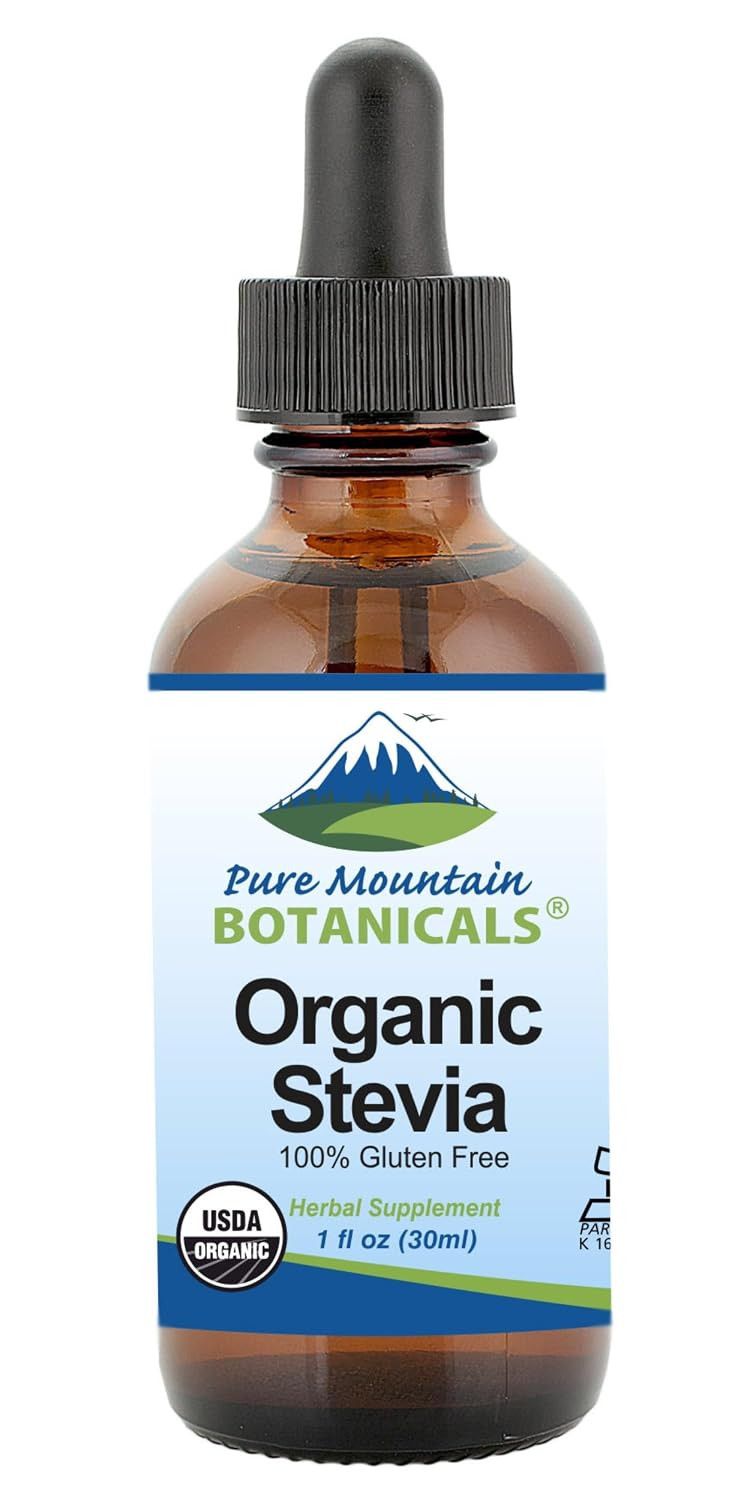 Pure Mountain Botanicals Organic Liquid Stevia Sweetener – Alcohol Free and Kosher Sweet Sugar Substitute Stevia Drops - 1oz Glass Bottle | Amazon (US)