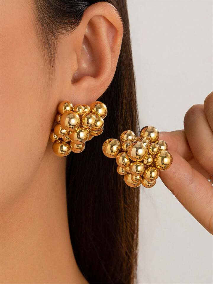 1 Pair Handwoven Beaded Stud Earrings, Modern & Fashionable Elegant Earrings For Women, Suitable For Party & Evening | SHEIN