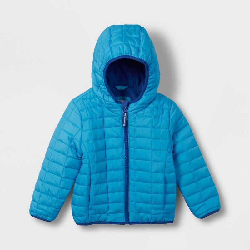 Toddler Long Sleeve Puffer Jacket - Cat & Jack™ Light Blue | Target