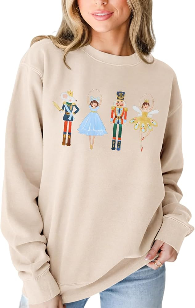 IZYJOY Women Christmas Nutcracker Sweatshirt Xmas Ballet Lovers Oversized Top Crewneck Long Sleev... | Amazon (US)