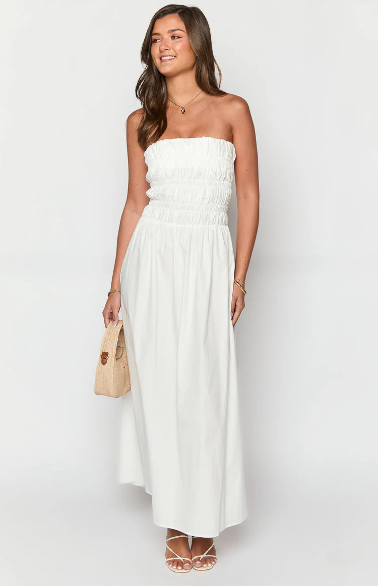 Benetti White Strapless Maxi Dress | Beginning Boutique (US)