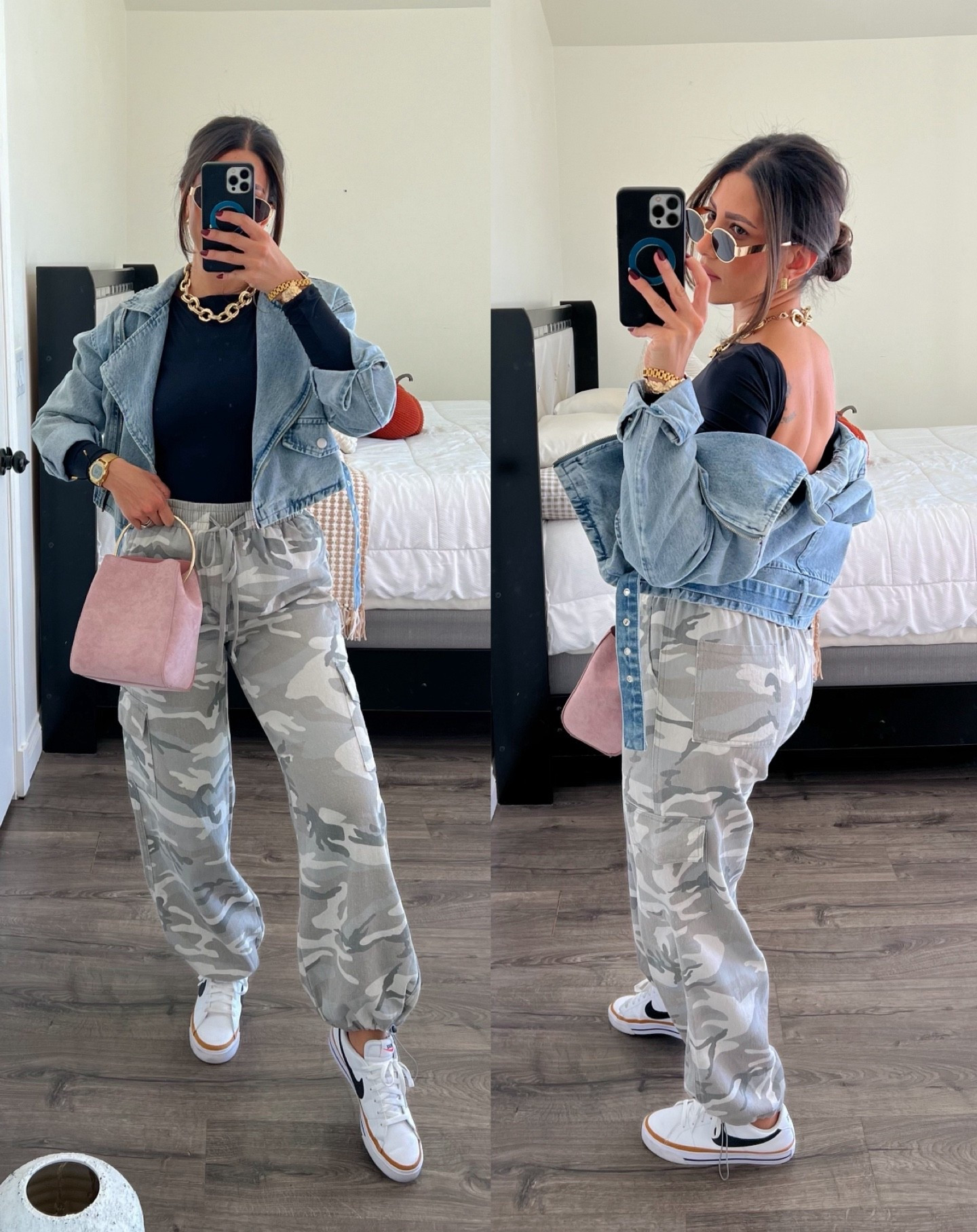 Fall outfit idea with basic backless top. Camo pants, top and jacket size smalll

#LTKSeasonal #LTKFindsUnder50 #LTKStyleTip