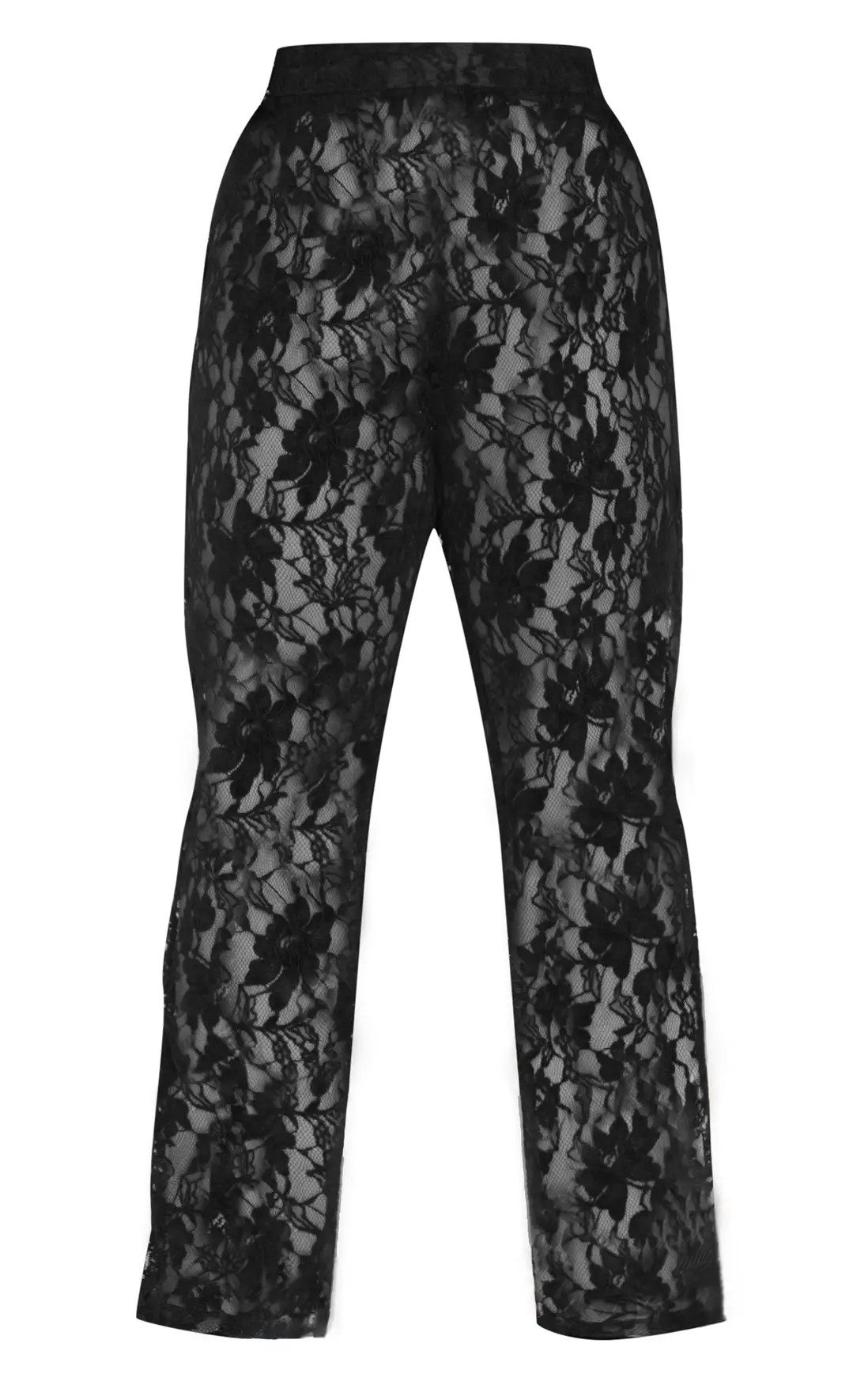 Trousers | Plus Black Sheer Lace Trousers | PrettyLittleThing | PrettyLittleThing US