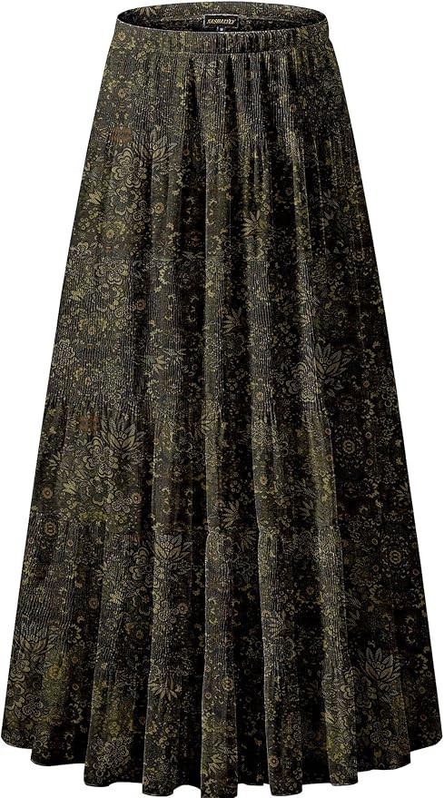 NASHALYLY Women's Chiffon Elastic High Waist Pleated A-Line Flared Maxi Skirts | Amazon (US)